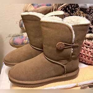 Dream Pairs Suede Mid-Calf Faux Fur Button Closure Boots in Chestnut Size 7
